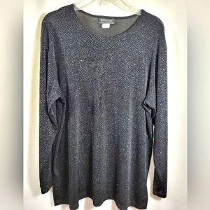 Impressions black silky sparkle tunic women's L  #1488